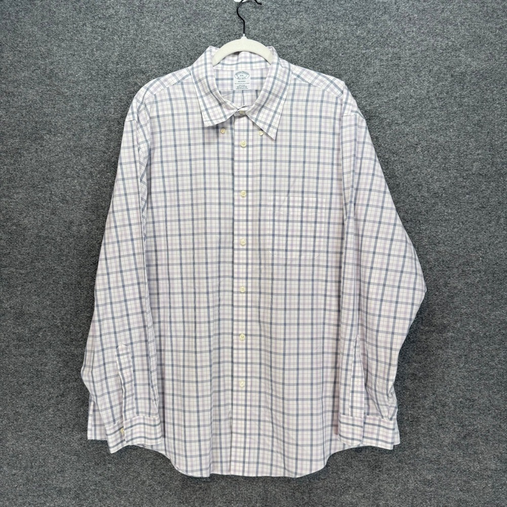 Brooks Brothers Regent Button Up Shirt Mens XXL White Purple Check Supima